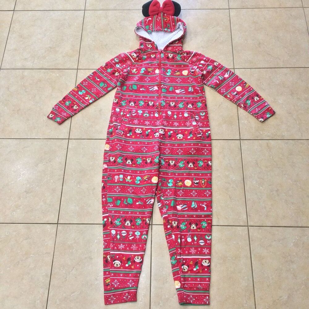 Disney parks adult one piece Christmas pajamas large red minnie women